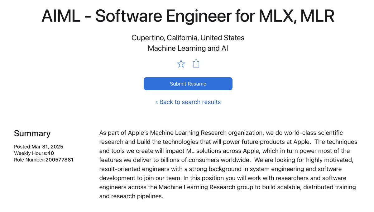 We’re hiring someone to work with us on MLX at Apple. Join the most cracked team to advance the frontier of ML and systems. DMs open.