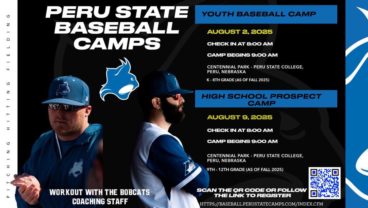 Youth Camp August 2nd

High School Prospect Camp August 9th

baseball.perustatecamps.com/youth-baseball…