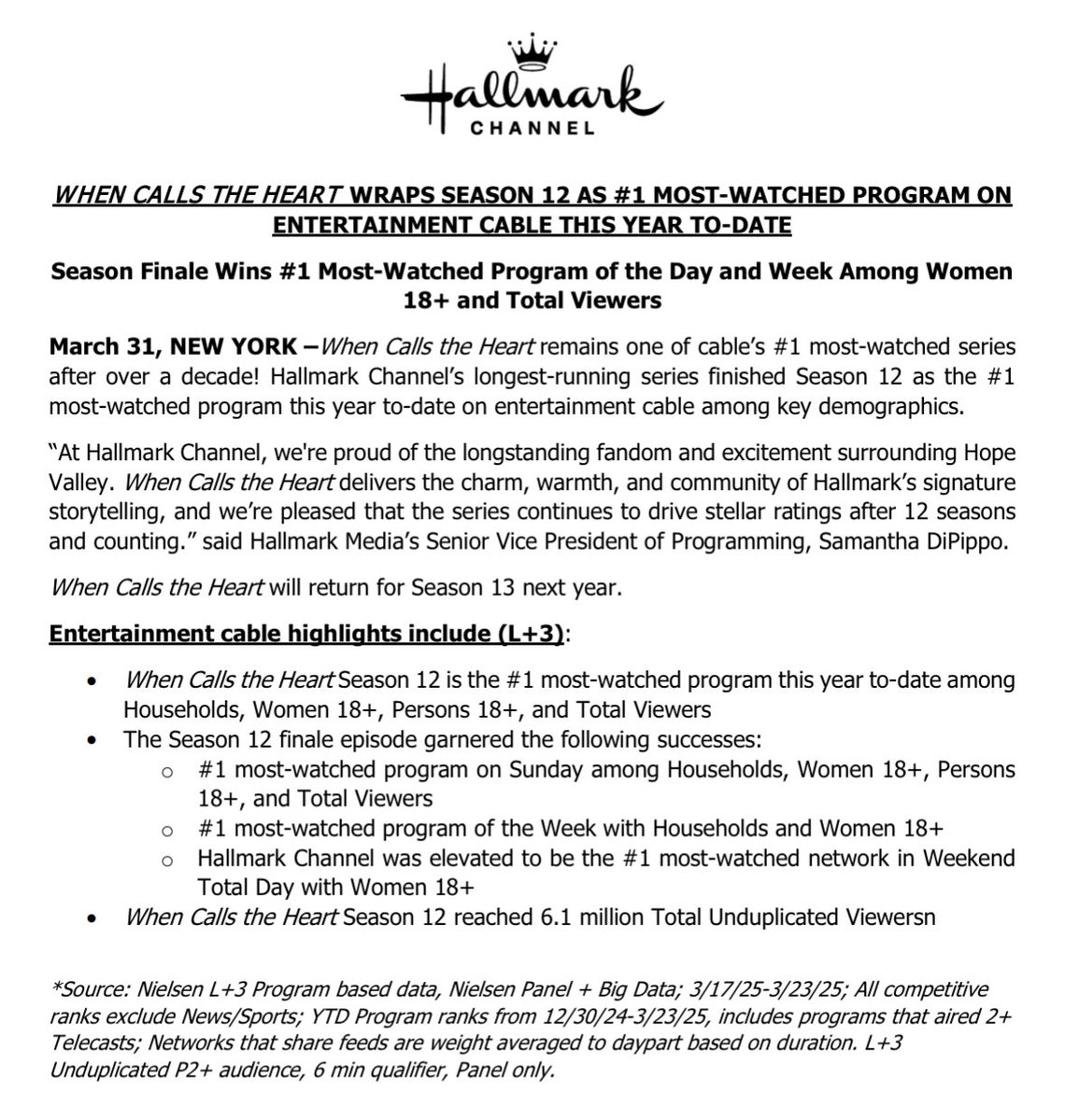 So proud of our #Hearties community! Thank you <a href="/hallmarkchannel/">Hallmark Channel</a> for your continued support of When Calls the Heart! We can’t wait to support another season!!! 🎉🎉🎉🫶