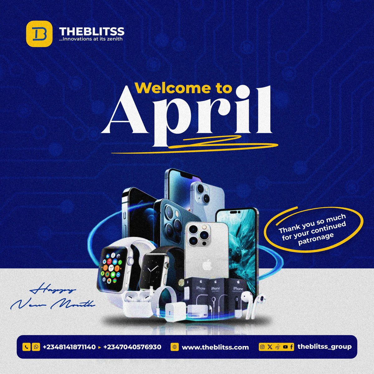 theblitss_store's tweet image. Happy New Month from Theblitss. 
As we step into April, we embrace new opportunities, innovation, and progress. May this month bring productivity, growth, and success in all endeavors. Here’s to a month of excellence and impact.