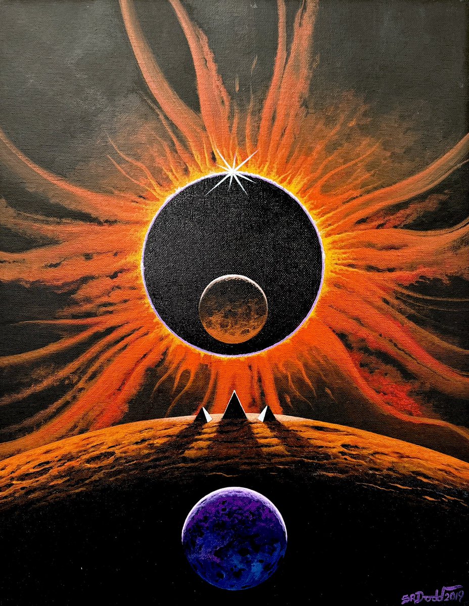 retroscifiart's tweet photo. Art by Steve R Dodd ‘Deep Space: Eclipse’ (2019, acrylics on canvas board) https://t.co/OZjSg0NjFv