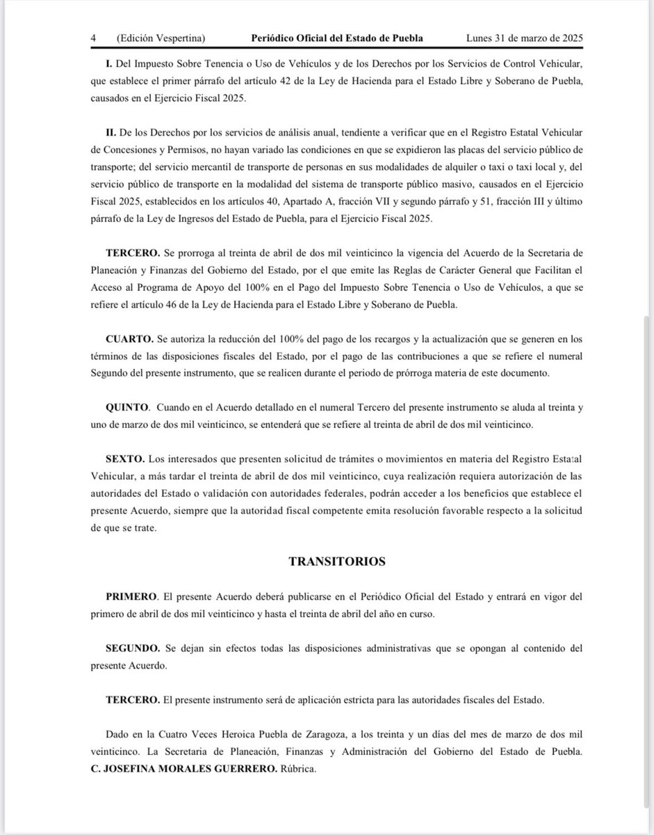 #IMPORTANTE Para el beneficio de más poblanas y poblanos, se amplía el plazo para el pago del Control Vehicular 2025.