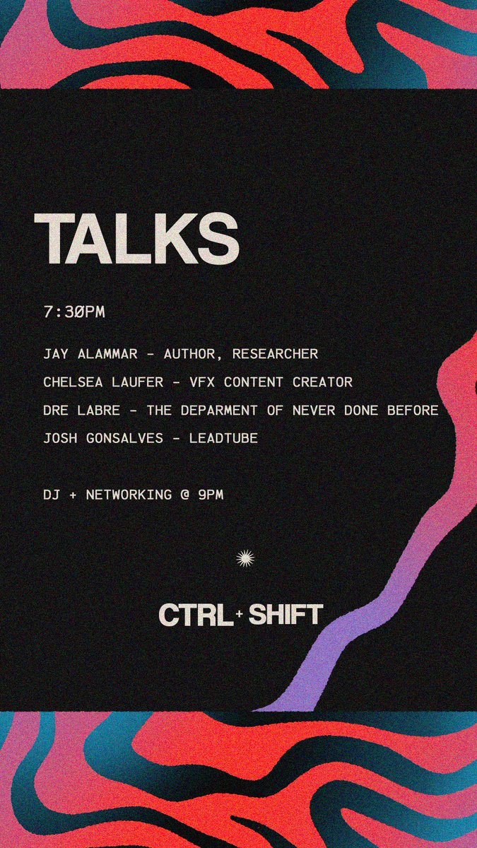 Josh Maldonado (@josh_maldonado) on Twitter photo CTRL SHIFT Vol 2 is almost at capacity! If you’re in Toronto and interested in generative AI in creative work don’t miss out! We’ve got a pretty amazing line up of talks for this one. RSVP -> lu.ma/r1j1ehqu
<a href="/JayAlammar/">Jay Alammar</a>
<a href="/drelabre/">Dré Labre</a>
<a href="/joshgonsalves_/">Josh Gonsalves</a>
<a href="/hungrydumpling_/">Amy Liu 🥟</a> CTRL SHIFT Vol 2 is almost at capacity! If you’re in Toronto and interested in generative AI in creative work don’t miss out! We’ve got a pretty amazing line up of talks for this one. RSVP -> lu.ma/r1j1ehqu
<a href="/JayAlammar/">Jay Alammar</a>
<a href="/drelabre/">Dré Labre</a>
<a href="/joshgonsalves_/">Josh Gonsalves</a>
<a href="/hungrydumpling_/">Amy Liu 🥟</a>