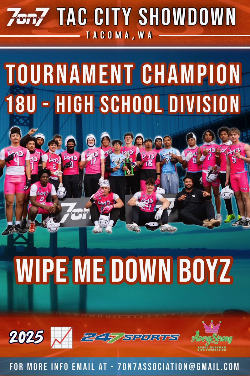 Congrats To <a href="/The7on7NW/">7on7 Association</a> 2025 Tac City Showdown Champions  <a href="/WipeMeDownBoyz/">Wipe Me Down Boyz</a> _ for Winning The 18U - High School Division ! 

👀🏆 This Team Won An Overtime Battle In The Ship And Is Now A Back To Back Champion ‼️

the7on7association.com