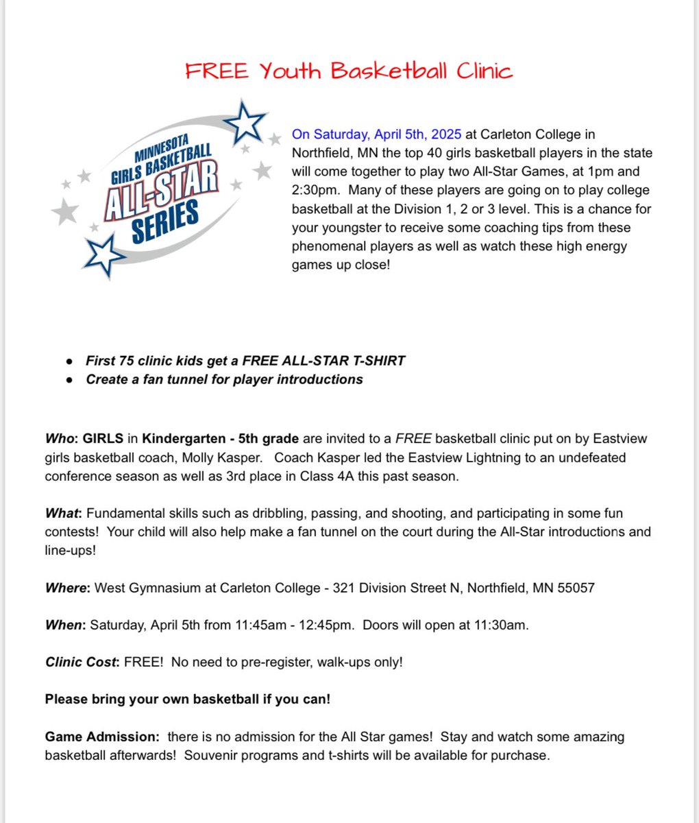 MGBCA (@mngbca) on Twitter photo Come check out the <a href="/MNgbballAllStar/">MGBCA AllStarSeries</a> game this weekend! K-5th graders come out early for the free youth clinic! 🏀 Come check out the <a href="/MNgbballAllStar/">MGBCA AllStarSeries</a> game this weekend! K-5th graders come out early for the free youth clinic! 🏀