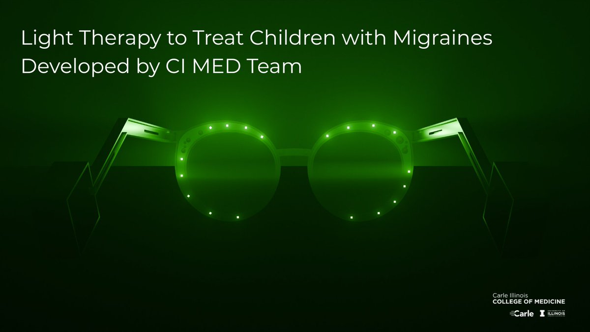 Carle Illinois Med (@illinoismed) on Twitter photo 🩺 #ILLINOISmed students are working to revolutionize migraine therapy for children with a special set of glasses that emits green LED light to alleviate the symptoms of migraines in children who may not find relief from other therapies.
➡️ medicine.illinois.edu/news/light-the…
<a href="/UofIllinois/">University of Illinois</a> 🩺 #ILLINOISmed students are working to revolutionize migraine therapy for children with a special set of glasses that emits green LED light to alleviate the symptoms of migraines in children who may not find relief from other therapies.
➡️ medicine.illinois.edu/news/light-the…
<a href="/UofIllinois/">University of Illinois</a>