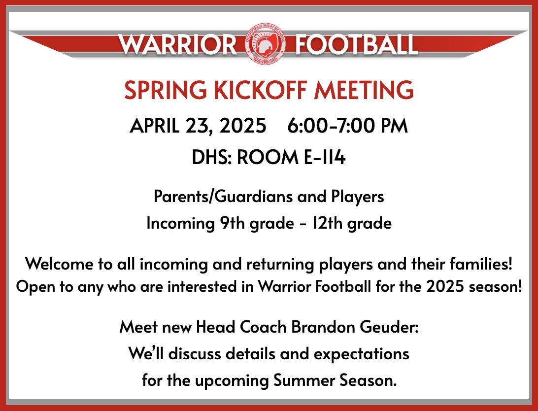 Hope to see you for our first event of the 2025 Warrior Football season!