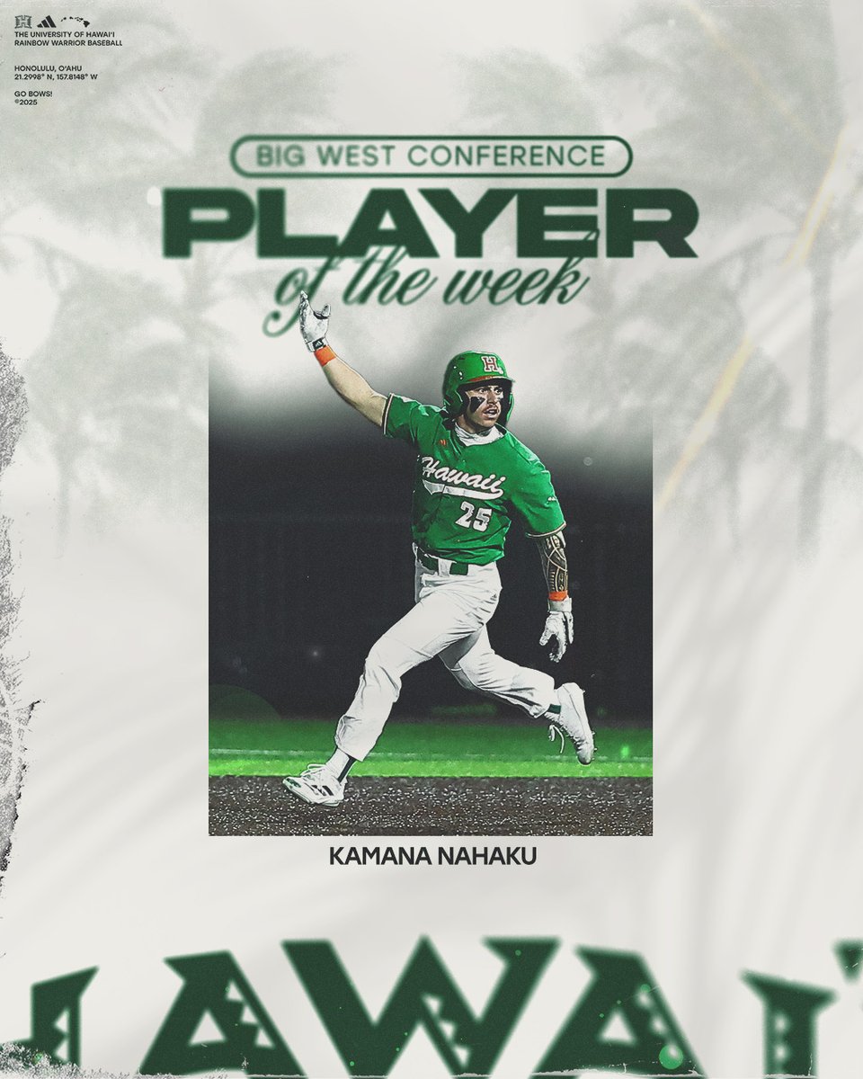 Hawaii Baseball (@hawaiibaseball) on Twitter photo Mana's the man 😤
Five bombs, 12 RBIs and now a Big West Player of the Week honor!
<a href="/kamana_nahaku/">Kamana Nahaku</a> x #GoBows Mana's the man 😤
Five bombs, 12 RBIs and now a Big West Player of the Week honor!
<a href="/kamana_nahaku/">Kamana Nahaku</a> x #GoBows