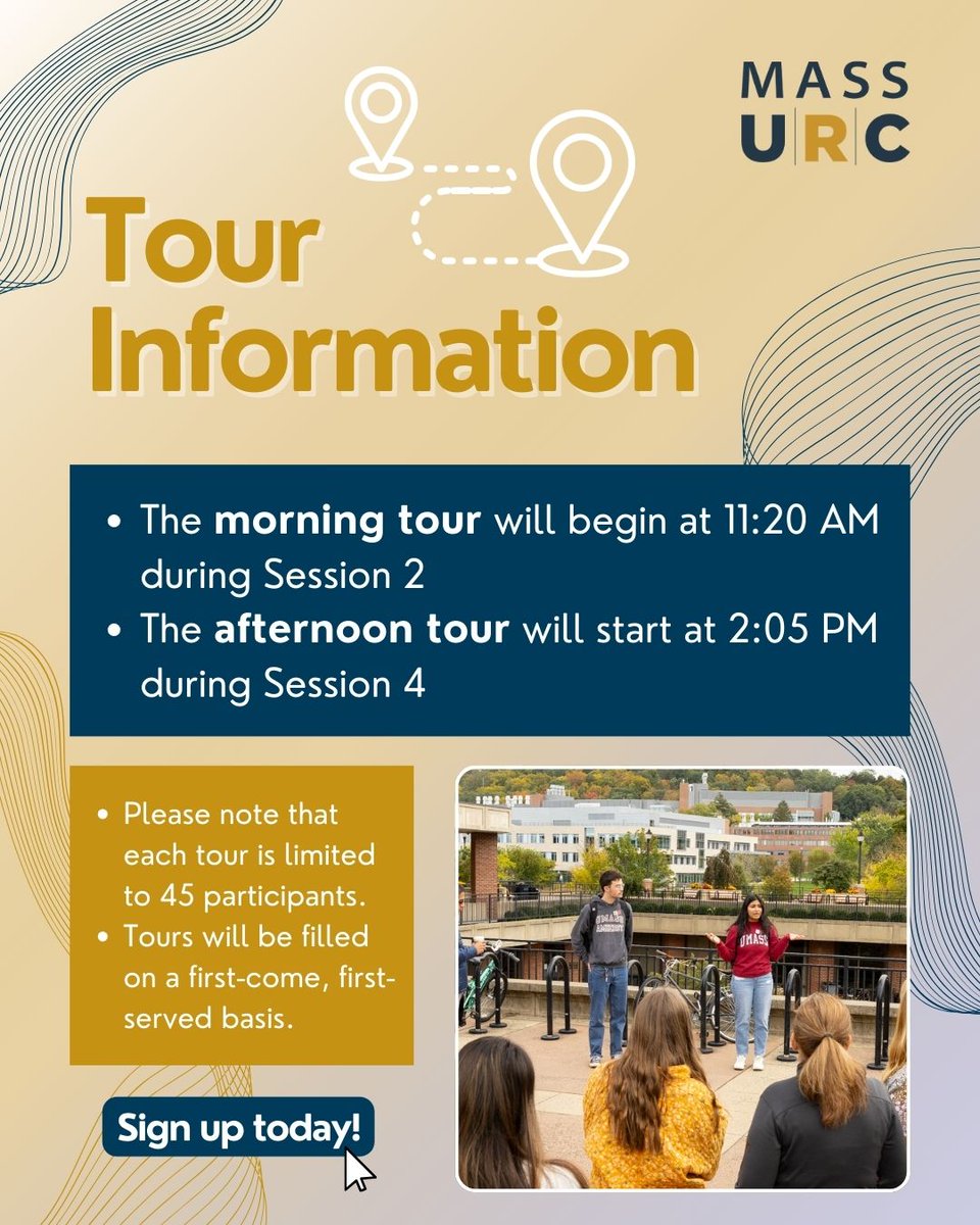 Visiting UMass Amherst for MassURC? Make the most of your trip with a guided campus tour! 🗺️ Explore campus, take in the sights, and learn all about UMass. Sign up now: docs.google.com/forms/d/e/1FAI…