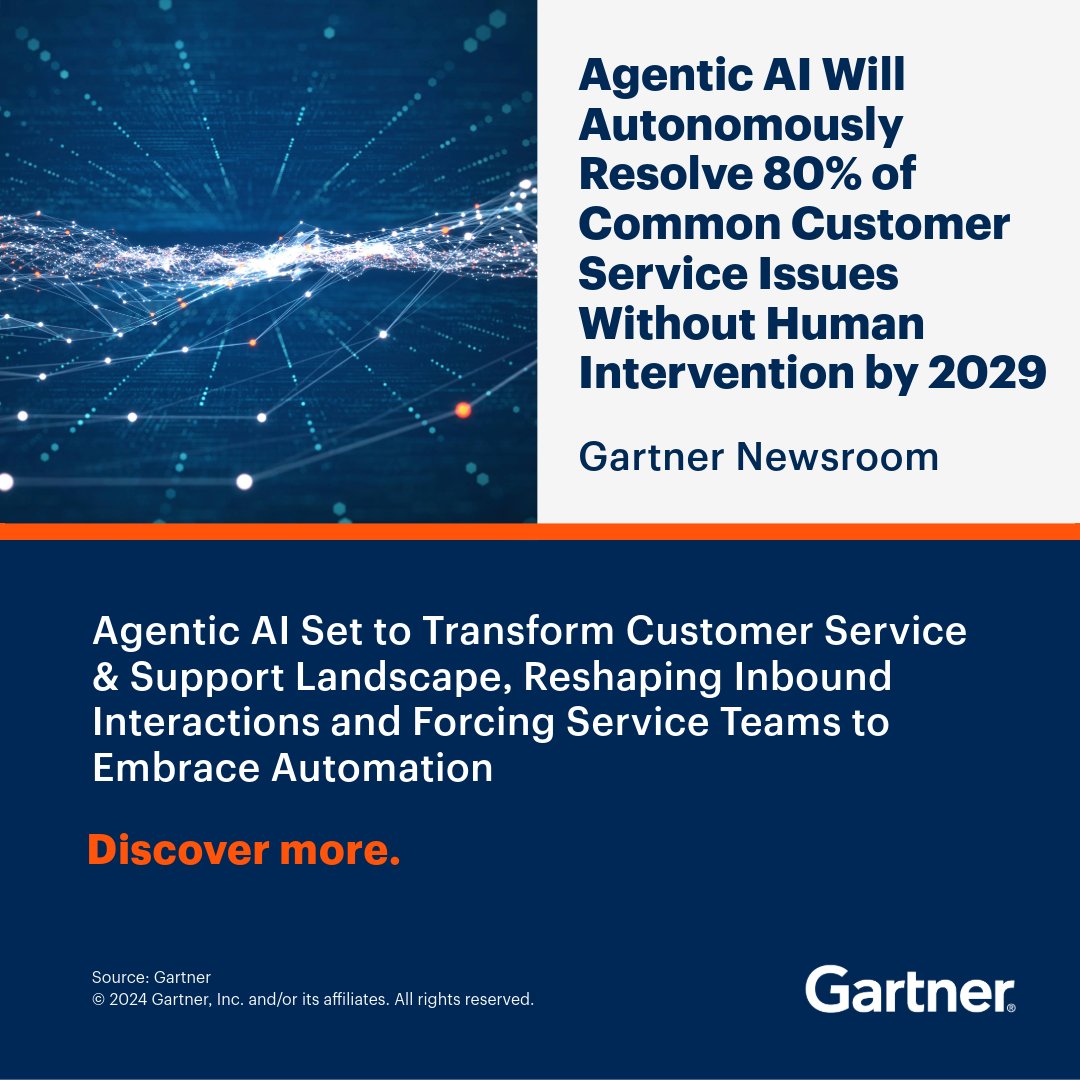 By 2029, agentic AI will autonomously resolve 80% of common customer service issues without human intervention, leading to a 30% reduction in operational costs.

“Agentic AI has emerged as a game-changer for customer service, paving the way for autonomous and low-effort customer