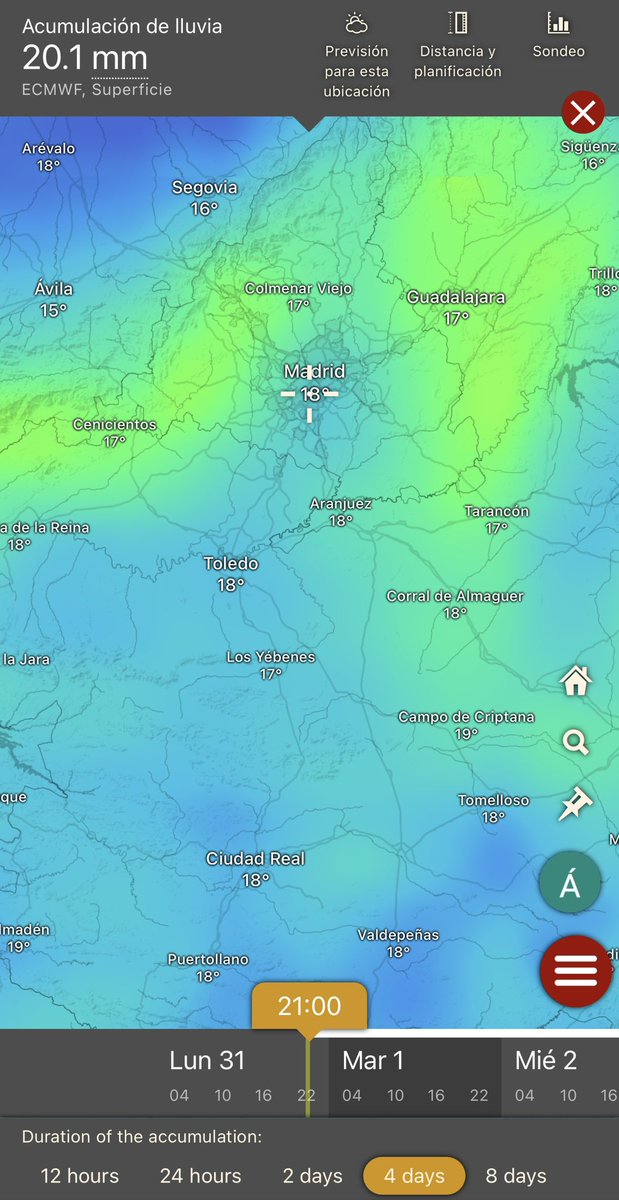 alvaroexplora's tweet image. 🌡️ Tras una mínima de 8,7°, hemos alcanzado una máxima de 21,1° ☀️ en el sureste de la capital. #marzo2025
La lluvia nos volverá a visitar esta primera semana de abril 🌧️ modelos ECMWF/GFS/ICON: