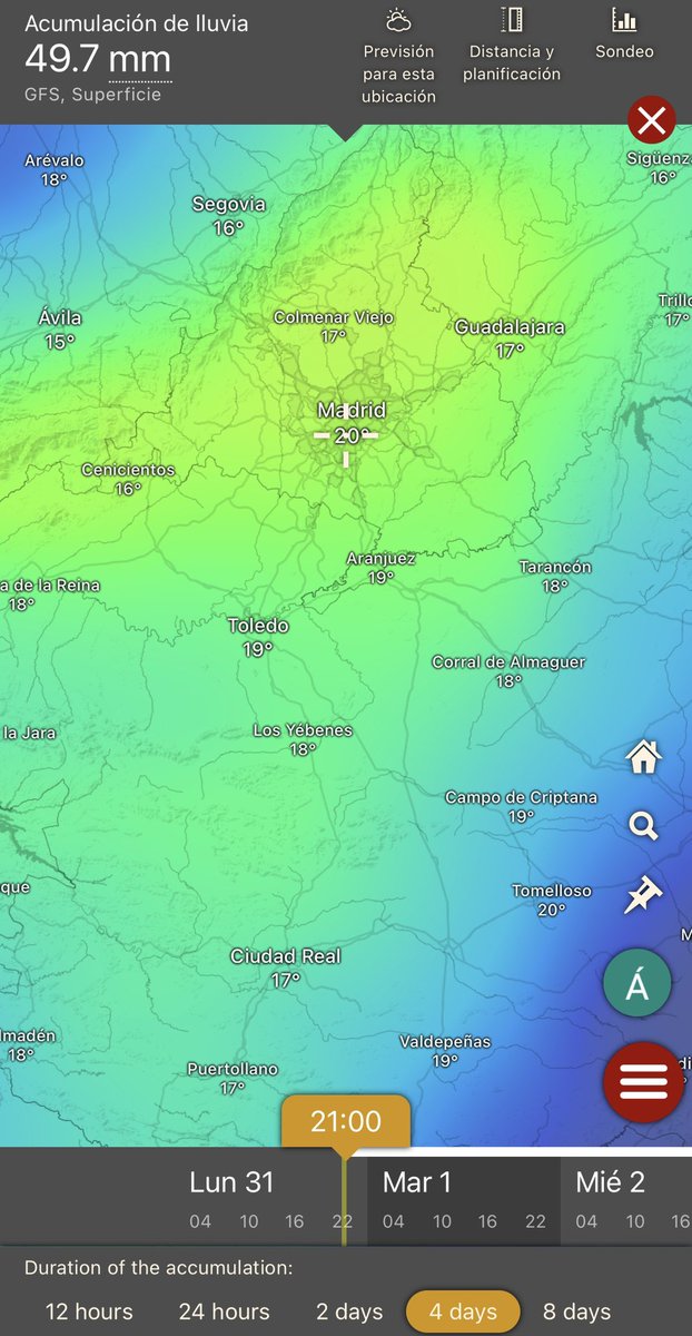 alvaroexplora's tweet image. 🌡️ Tras una mínima de 8,7°, hemos alcanzado una máxima de 21,1° ☀️ en el sureste de la capital. #marzo2025
La lluvia nos volverá a visitar esta primera semana de abril 🌧️ modelos ECMWF/GFS/ICON: