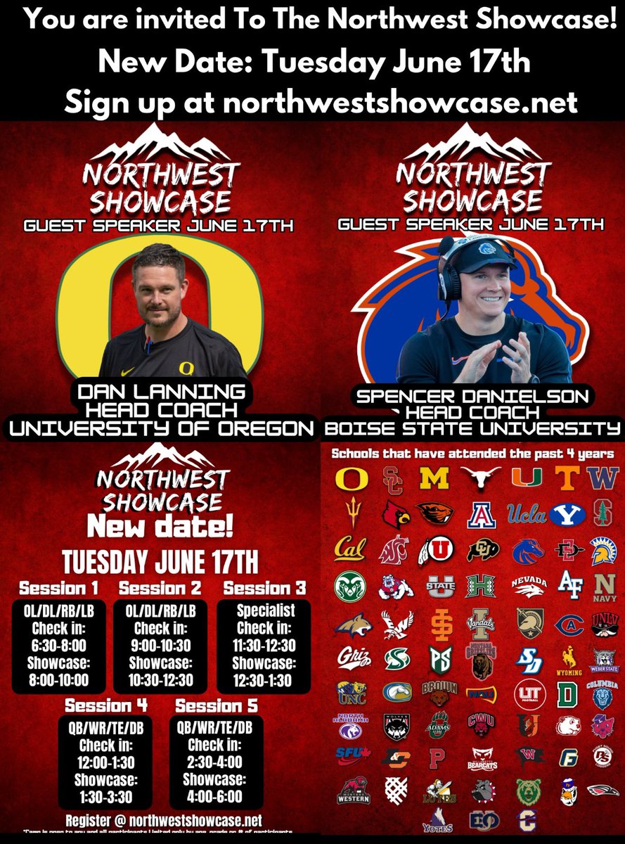 Thank you for the invite! Looking forward to June 17th 
<a href="/SumnerFootball/">Home of the Spartans</a> 
<a href="/BrandonHuffman/">Brandon Huffman</a> 
<a href="/THENWSHOWCASE/">Northwest Showcase</a> 
<a href="/PrepRedzoneWA/">Prep Redzone Washington</a>