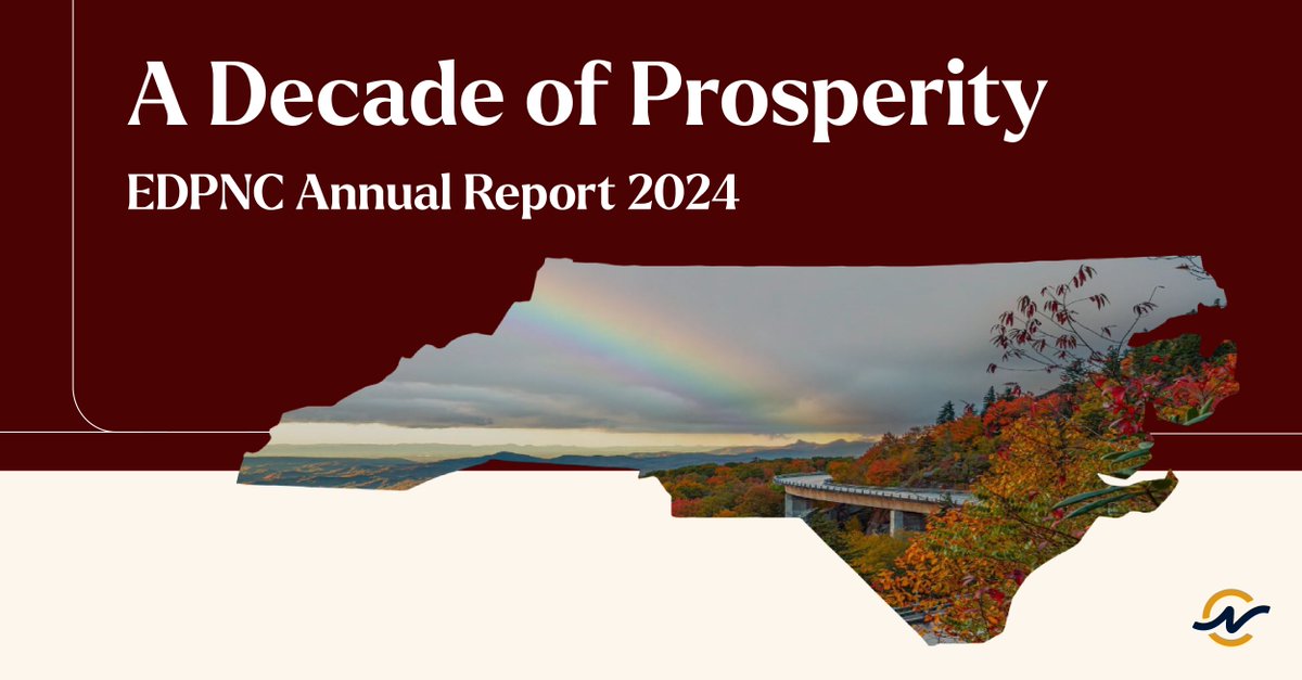 The EDPNC 2024 Annual Report, "A Decade in Prosperity," is now available, highlighting a decade of transformative growth and economic impact across our state.

Explore the full report: edpnc.com/annual-report