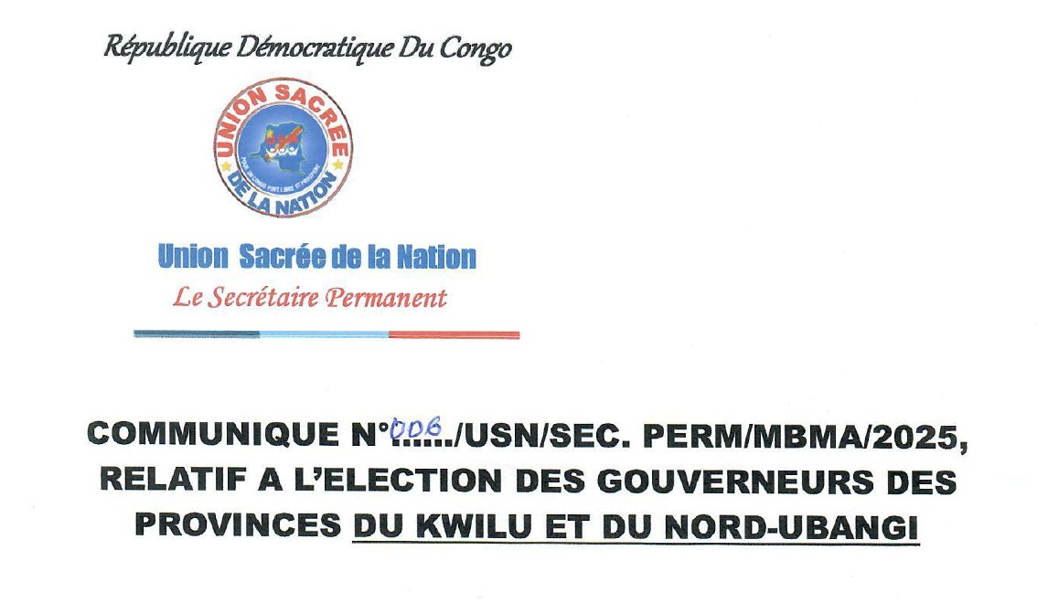 unionsacree.org/communique-n06…

Communiqué n°06 du 31 mars 2025 du SP de l'USN en rapport avec l'élection des Gouverneurs des Provinces du Kwilu et du Nord-Ubangi.

Lire le communiqué complet ici: unionsacree.org/communique-n06…