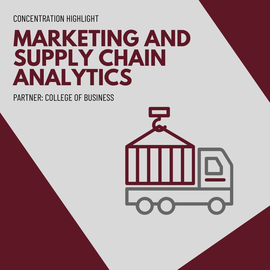MsStateDataSci's tweet image. Today is another concentration highlight for the Covering the Concentrations series! We are highlighting the Marketing and Supply Chain Analytics Concentration, which is partnered with the College of Business.
To find out more, visit dsci.msstate.edu