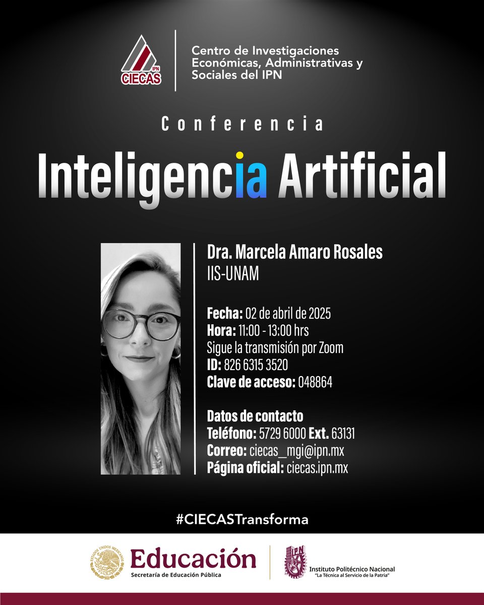 ¡Explora el futuro con la Inteligencia Artificial! 🚀
Descubre cómo la IA está impactando en la sociedad y cuál es su uso en los ámbitos empresariales y gobierno.
📲 Únete a nuestra conferencia en línea a tráves del siguiente link:
goo.su/d7sdB
#CIECASTransforma