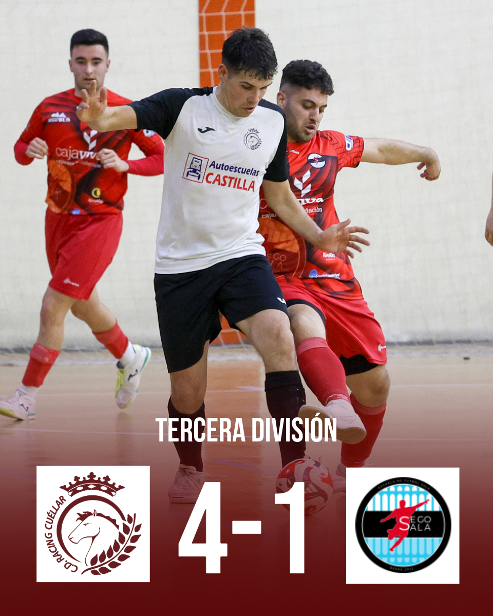 rcuellarfs's tweet photo. RESULTADOS | #TerceraDivisiónFS
Victoria por 4-1 del Racing Cuéllar sobre el Segosala en el derbi segoviano.
⚽️ 1-0, Iván
⚽️ 1-1, Fidel
⚽️ 2-1, @Pabblooo12 
⚽️ 3-1, Iván
⚽️ 4-1, Vity
#Cuéllar #SoyDelRacingCuéllar #FútbolSala #futsal https://t.co/kOEbiUYdsH