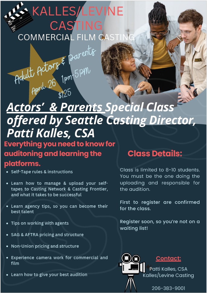 I've seen parents unintentionally sabotage their child's chances at success in the professional acting world. Don't be them. 
This  is a great one-day class made for PARENTS of child actors in Seattle. It's  extremely important that parents know the fundamentals of how this