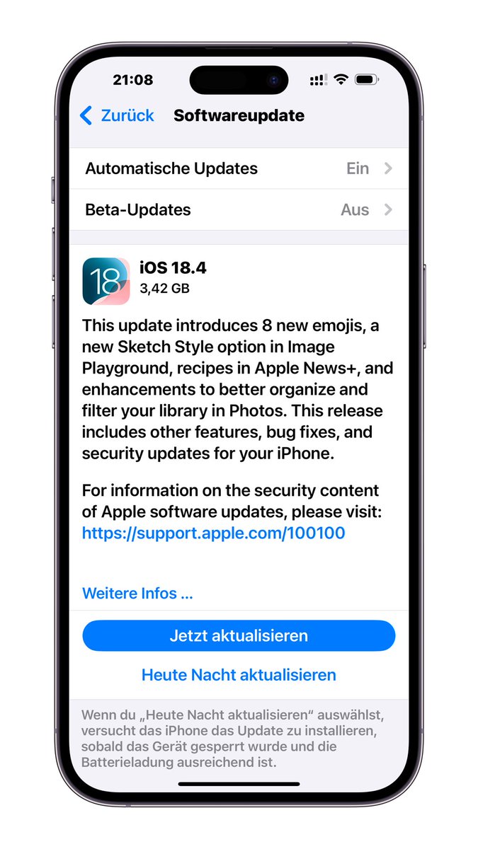 Zeit für #Update … mit #iOS 18.4 gehts bei mir los und mal schauen, was #Apple noch alles so frei gegeben hat. 😊
