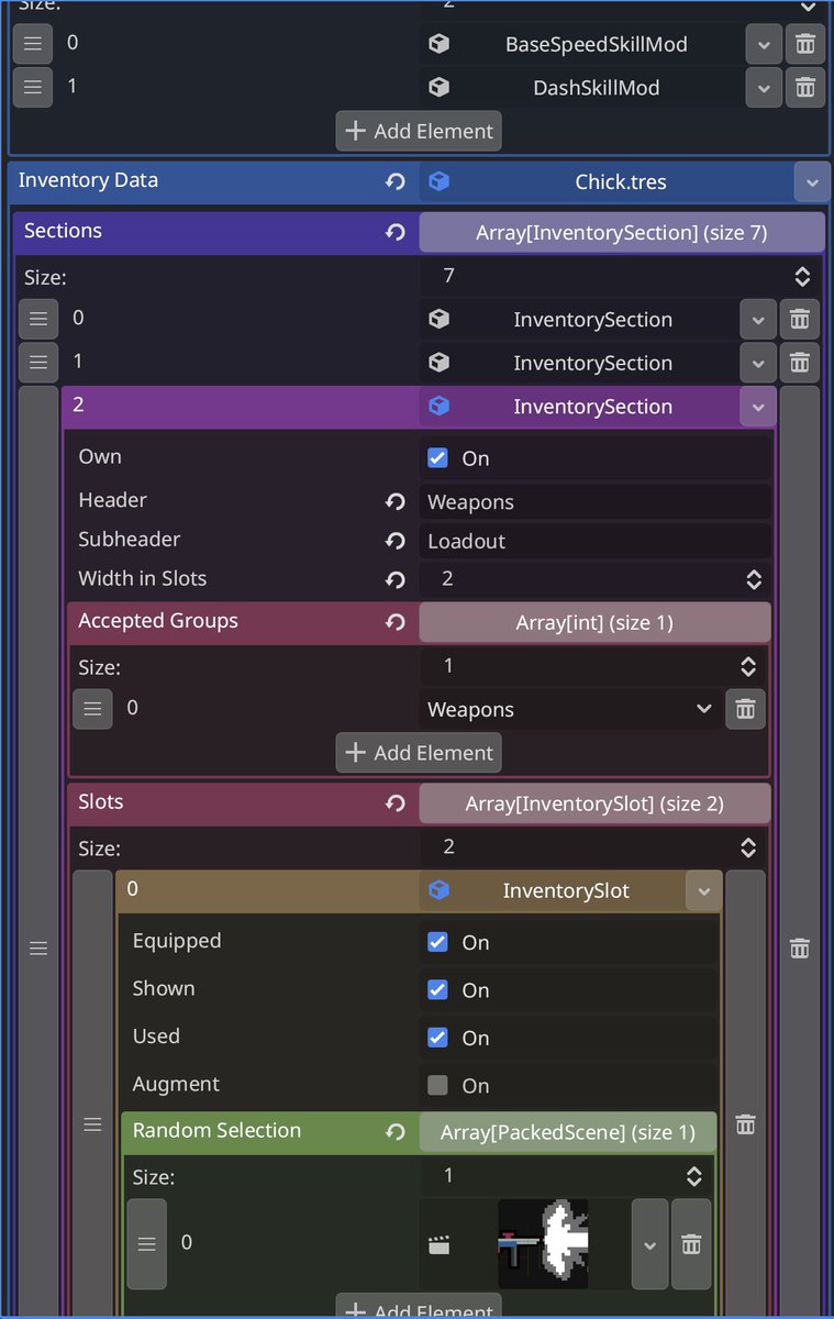 Ever since I discovered Resources in #godotengine, I've reached deeper and deeper inspector depths – currently at light green 😁 #gamedev