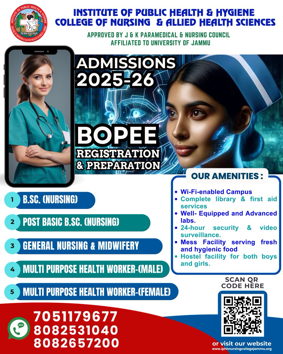 IPHHJammu's tweet photo. 📚 IPH&H Nursing College, Jammu is here to guide you every step of the way—be it BOPEE exam registration, preparation.Let us make your journey smoother!
📞 Contact us at:
7051179677 | 8082531040 | 8082657200
#bestnursingcollege #bopee #nursing2025 #nursesofIndia https://t.co/sJjlZfXdoQ