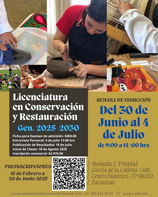 ICOMMx's tweet photo. Preinscripciones abiertas
Escuela de Conservación y Restauración de Zacatecas Refugio Reyes 
@eecyrzrr 
Pre Inscripciones generación 2025 - 2030
Licenciatura en Conservación y Restauración
Informes al correo: conservacionyrestauracion@hotmail.com y al 4929221537 https://t.co/WVIWdbnWxE