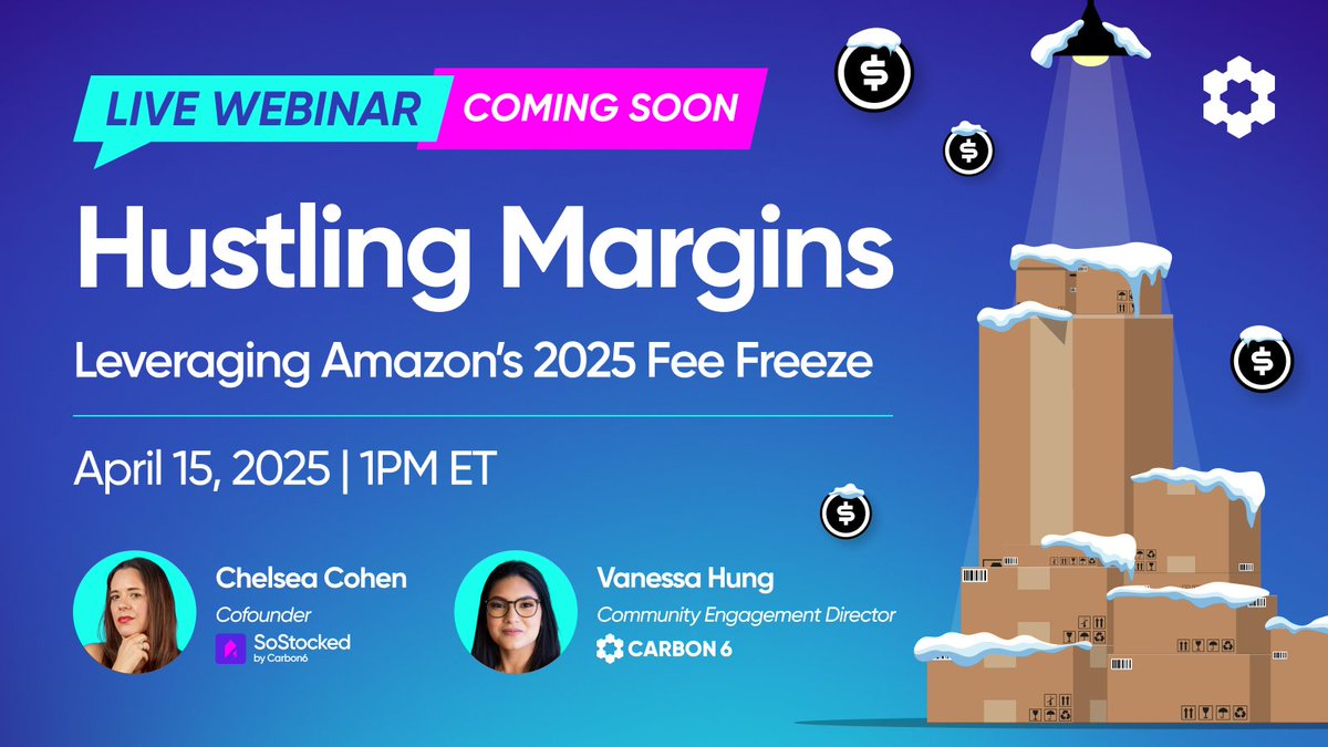 There's never been a better time to scale your business than right now.

Join Chelsea Cohen (Co-founder of SoStocked) and Vanessa Hung (Community Engagement Director, Carbon6) on April 15 at 1PM ET to talk about key profit strategies to capitalize on during the 2024 freeze of