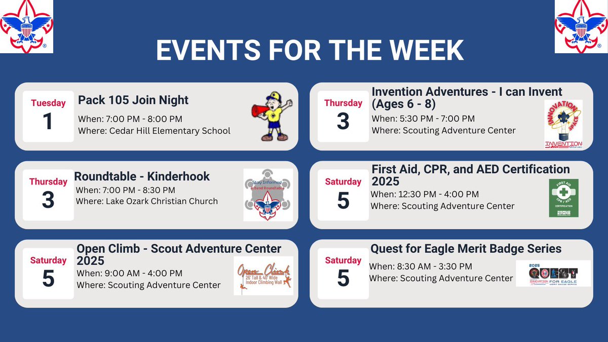 GRC_Scouting's tweet image. Upcoming events for April 1 - April 6. Make sure to check the website for more information!