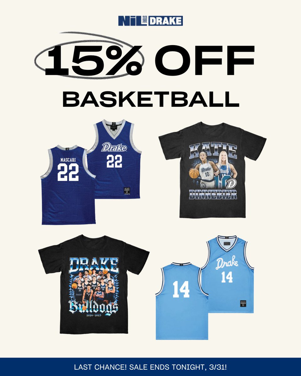 DrakeNILStore's tweet image. What a season for @DrakeBulldogsMB and @DrakeWBB 🔥 Celebrate with 15% off basketball merch from now until midnight! nil.store/drake