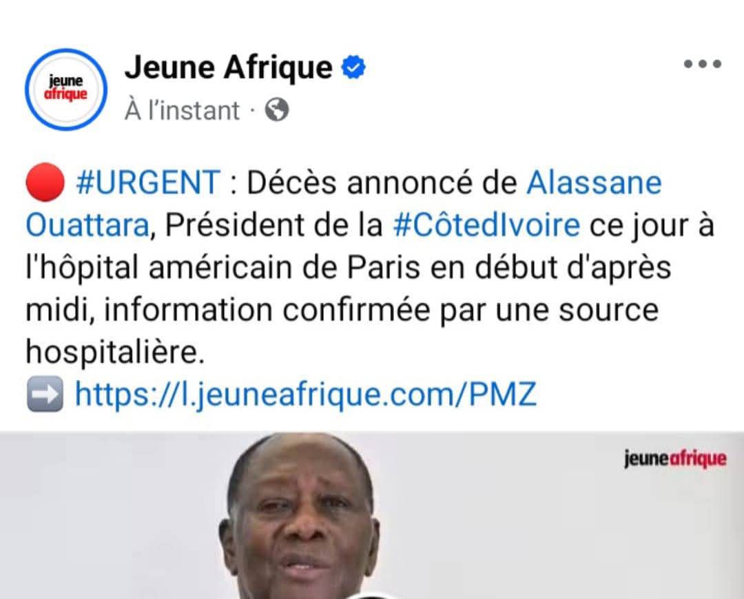Jeune Afrique a publié puis supprimé aussitôt une annonce sur le décès d’Alassane Ouattara. Tingin-biiga.
