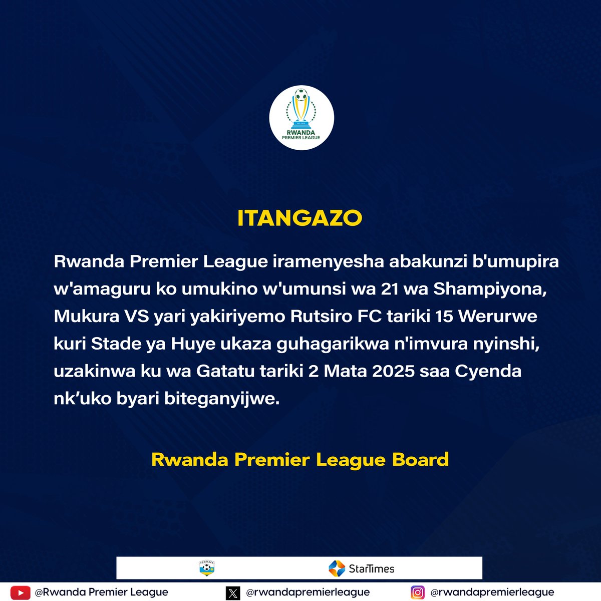 ITANGAZO

#RwandaPremierLeague #RPL
