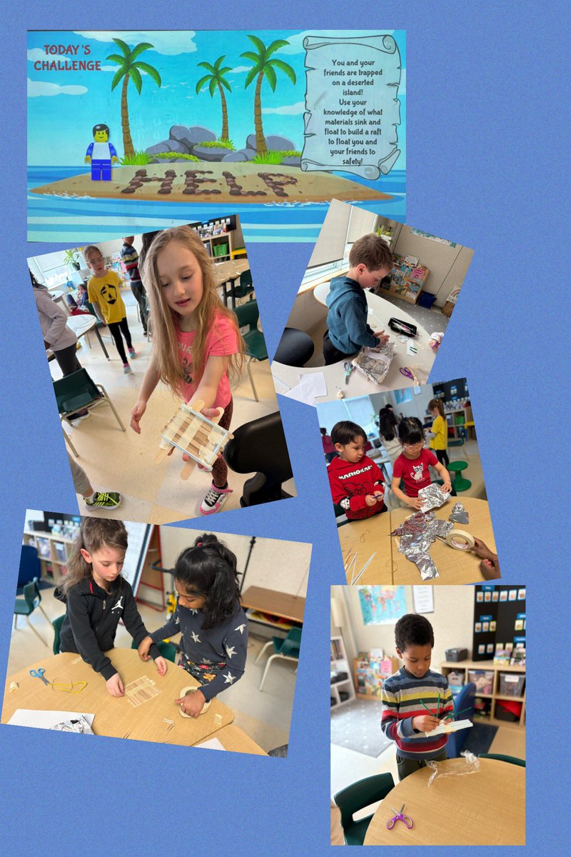 MrsEgan1's tweet photo. After learning about what materials sink and float, students experimented with which materials held the most weight before sinking.  It was amazing to watch their thinking as they built, improved and tested their rafts.  @StAnneOCSB, #OCSBSteam https://t.co/b5UCkSAoMV