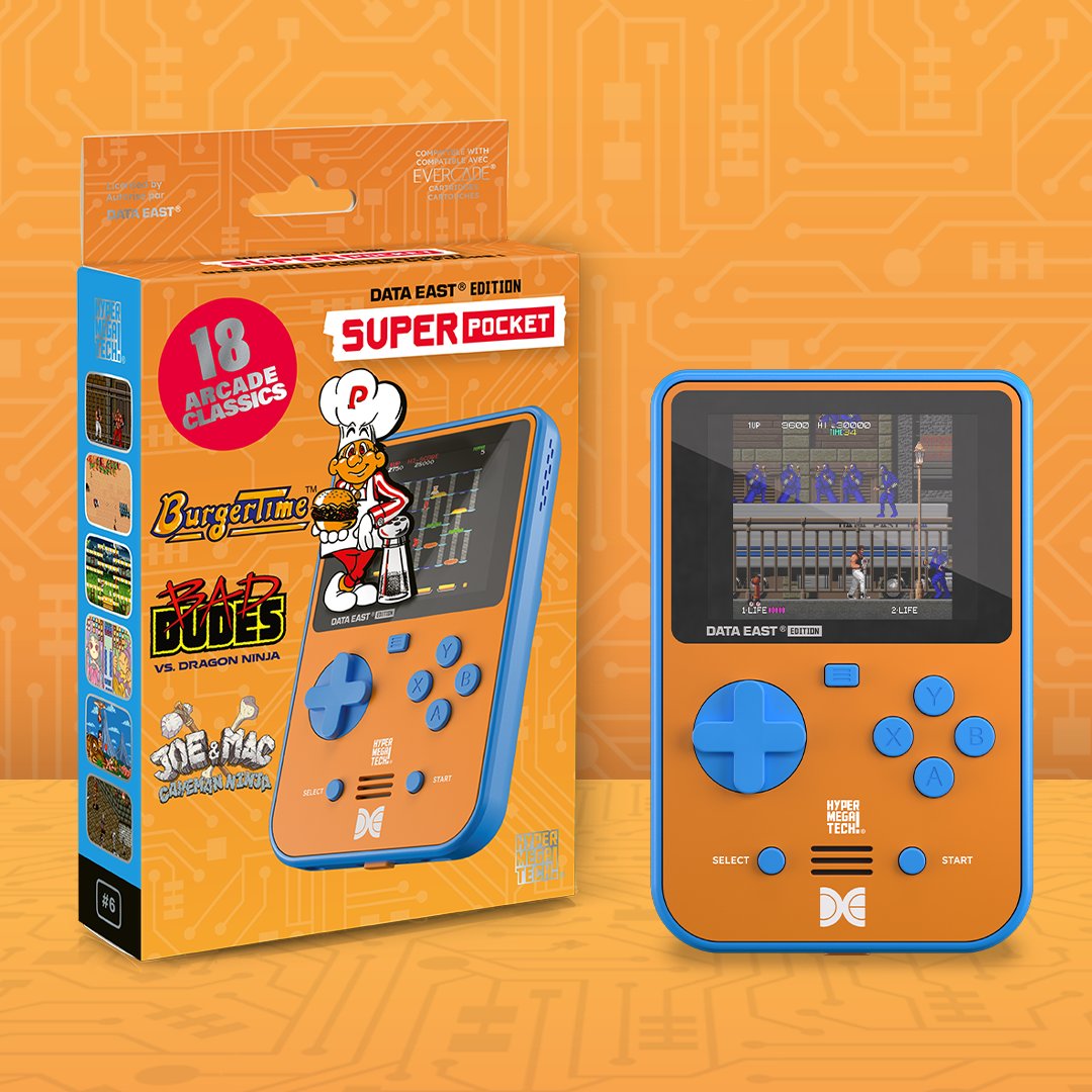 NEW SUPER POCKET! The DATA EAST Edition comes with 18 great NEOGEO games, including BurgerTime, Bad Dudes vs. Dragon Ninja, Joe &amp; Mac, and more!

£49.99 | $59.99 | €59.99
Coming June 2025, pre-order April 1. 
hypermegatech.com/data-east-edit…