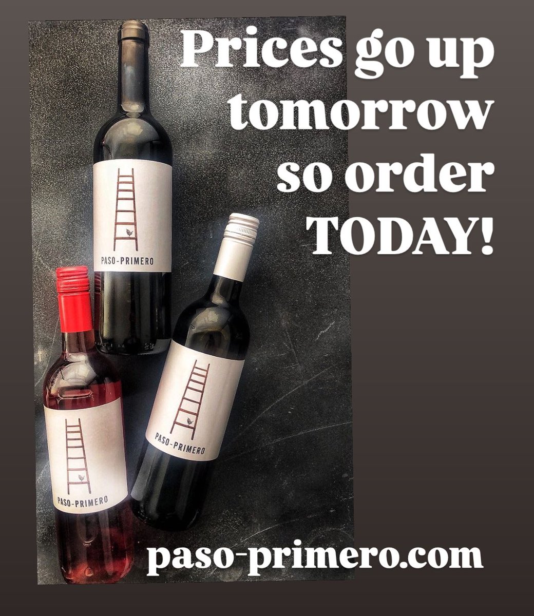It’s the last day of March and the last day before everything goes up.

Shipping is up, glass is up, cardboard is up, energy is up.

So get in the shop, support your favourite winemaker, stock up for a week of sunshine, and hold on to the positives.

paso-primero.com