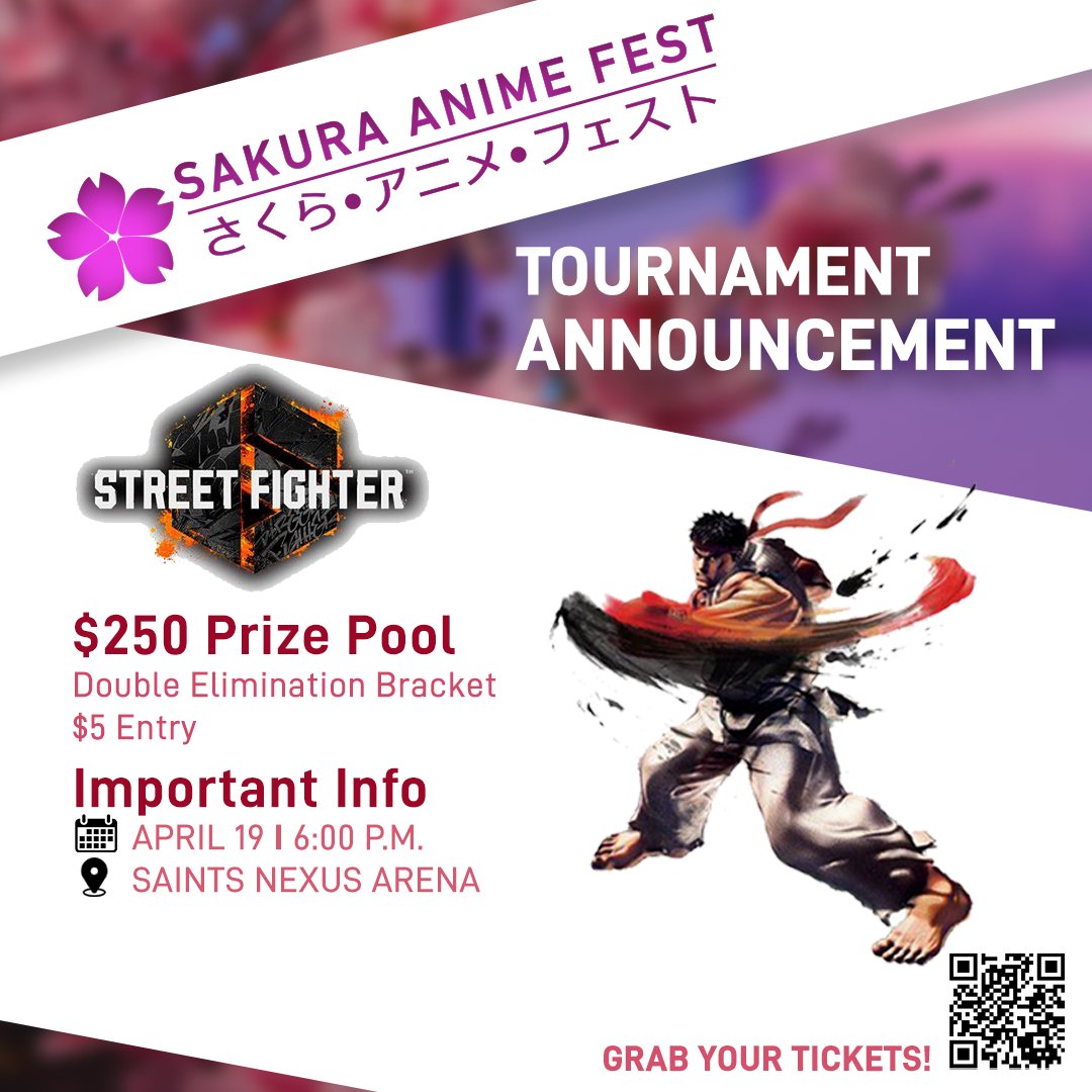 🌸Another fight is coming your way at Sakura Fest!

Come brawl it out at this year's Street Fighter 6 tournament 🥊

#SakuraFest
