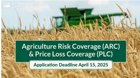 Don’t delay! You have until April 15 to revise elections and enroll in the ARC and PLC  programs for the 2025 crop year, and <a href="/usdaFSA/">Farm Service Agency</a> is here to assist. fsa.usda.gov/arc-plc