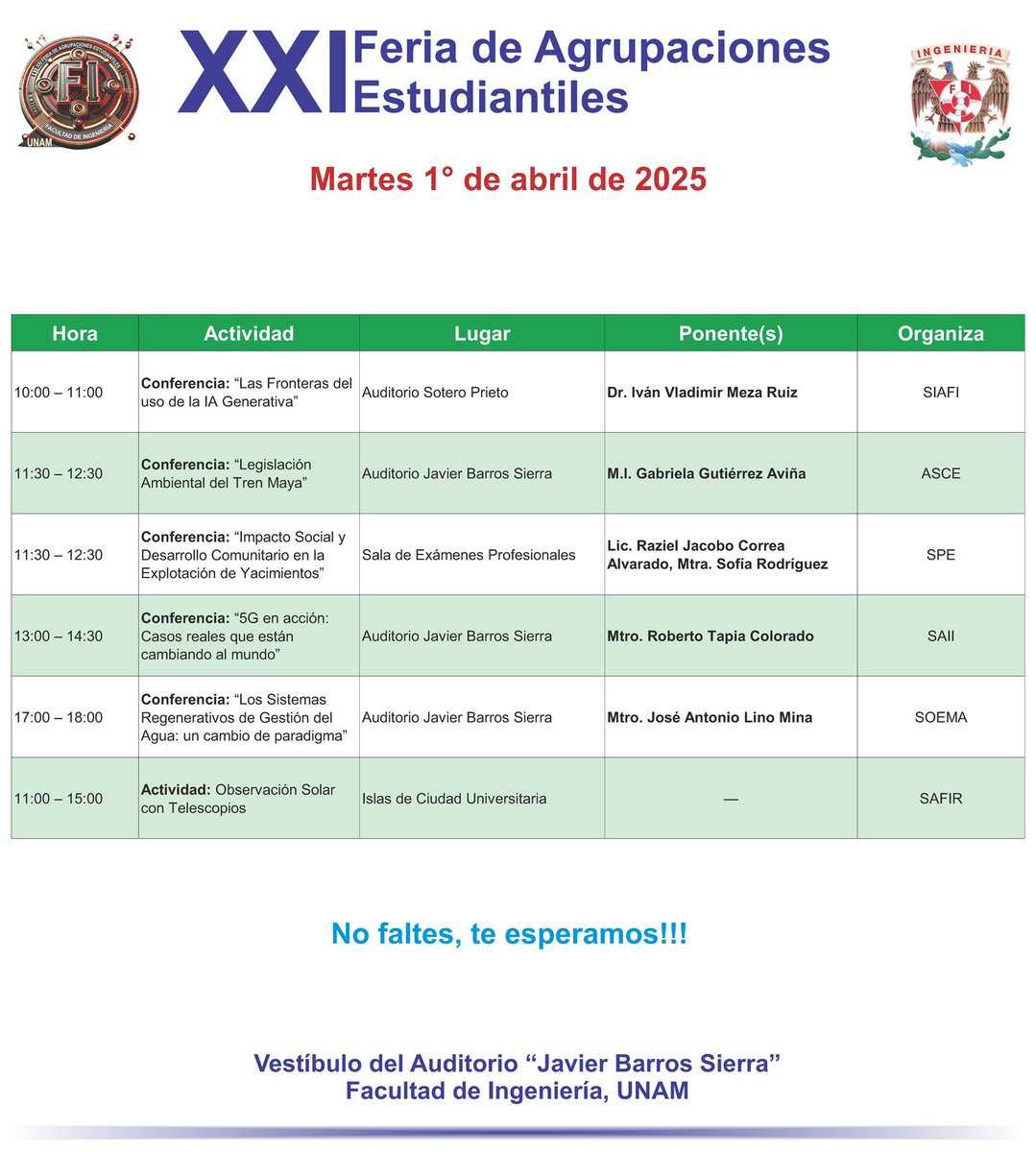 PropulsionUNAM's tweet photo. 🚀 ¡Nos vemos en la Feria de Agrupaciones Estudiantiles de la FI UNAM!

🔹 Conoce nuestros proyectos
🔹 Descubre cómo unirte
🔹 Participa en charlas y actividades
📍 FI UNAM
¡Únete a la innovación aeroespacial! 🚀 #PropulsiónUNAM #Aeroespacial #Innovación #FIUNAM https://t.co/UNReqkasNR