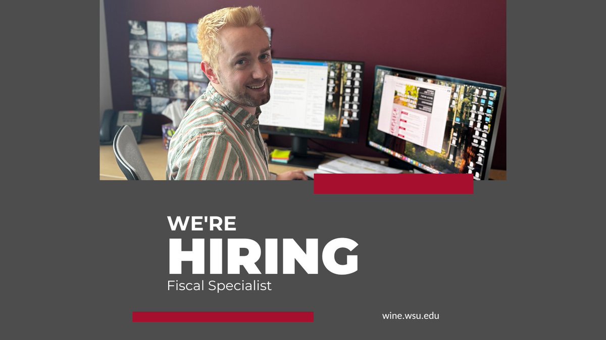 JOIN OUR TEAM!

We are currently hiring a Fiscal Specialist in the Viticulture &amp; Enology Department. The position is located at the #WSU Wine Science Center in Richland, WA.

Apply now:
wsu.wd5.myworkdayjobs.com/en-US/WSU_Jobs…