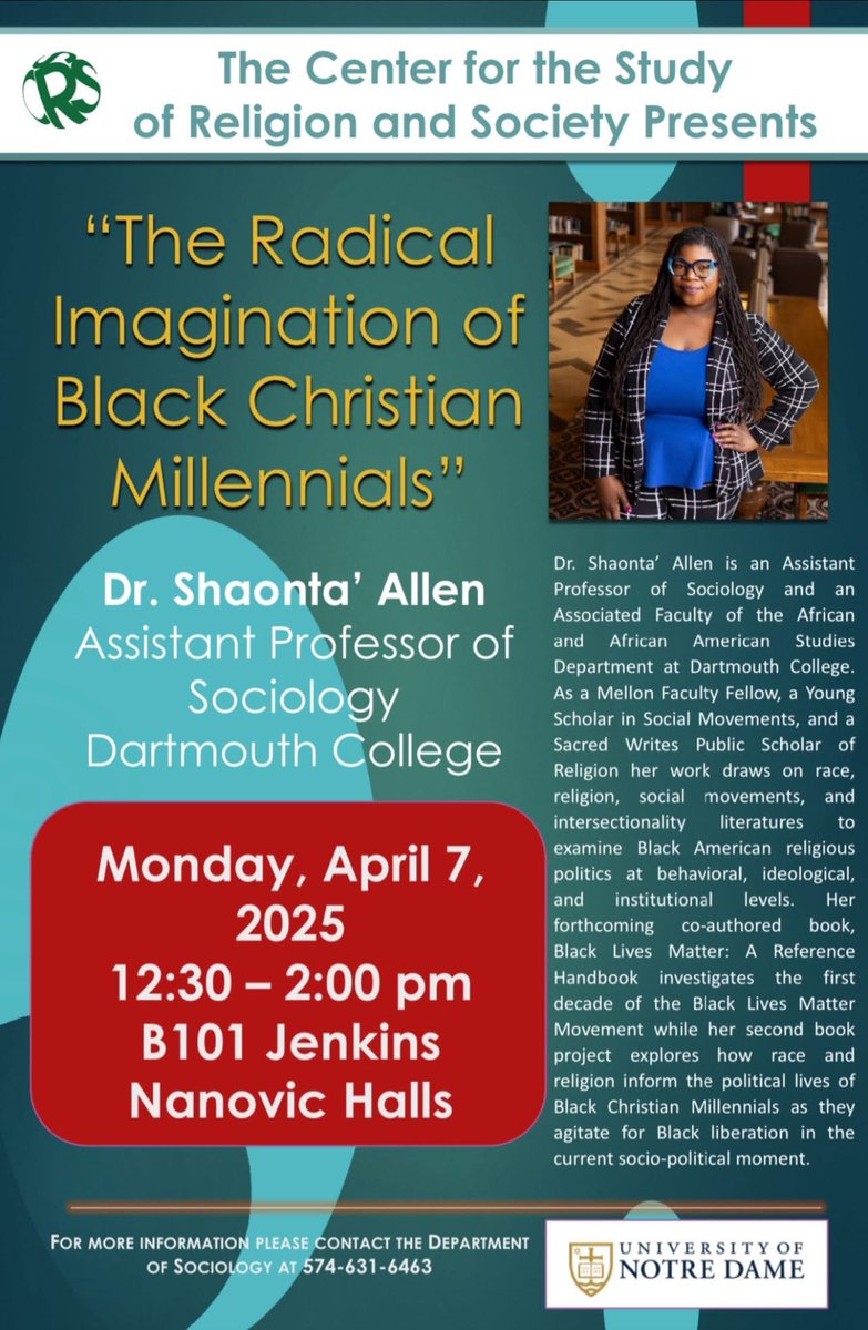 Looking forward to discussing my in-progress book project with colleagues at Notre Dame next week! ✨✨ #SocAF
