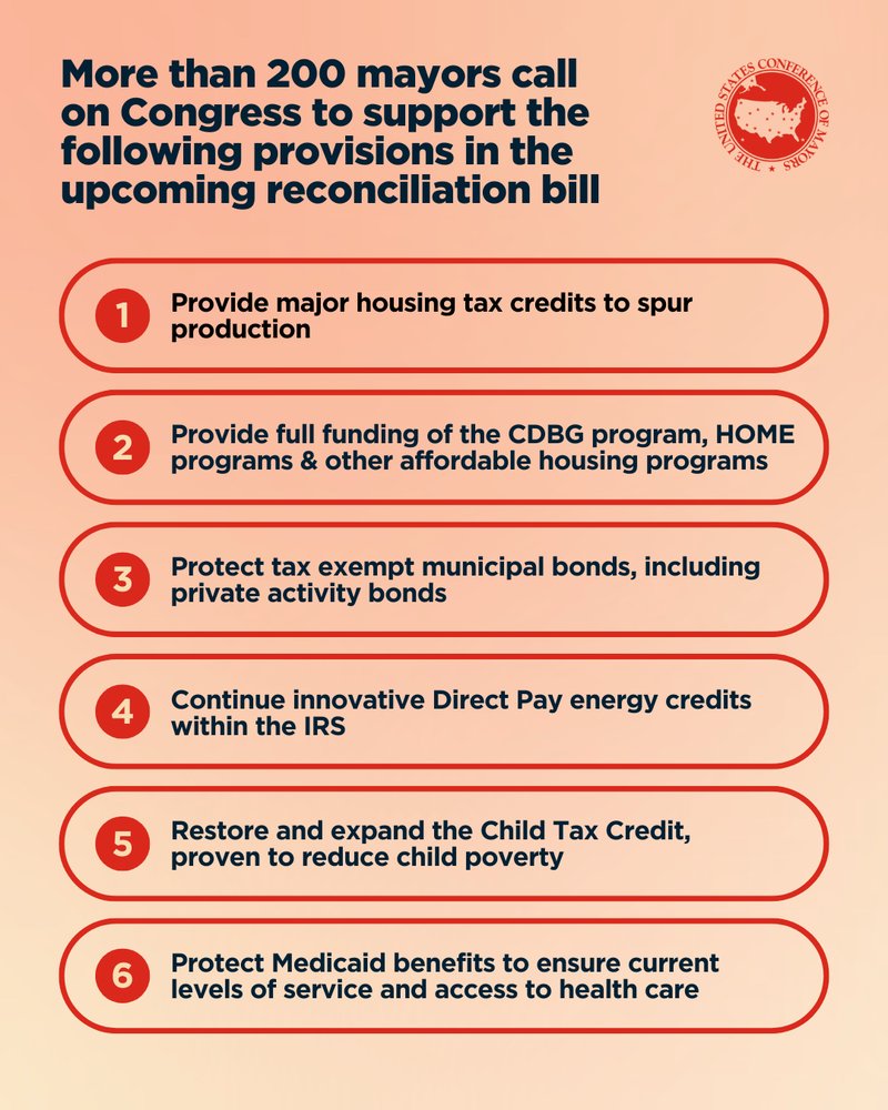 A bipartisan group of 225 mayors from across the nation are calling on Congress to build upon critical policies in the upcoming reconciliation bill that advance federal city partnerships. 

Read the statement: usmayors.org/wp-content/upl…
