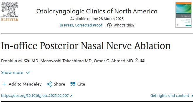 otohns's tweet image. An in-depth review by the Houston Methodist Rhinology team of the latest information that we have on in-office PNN ablation for the treatment of chronic rhinitis.

oto.theclinics.com/article/S0030-…