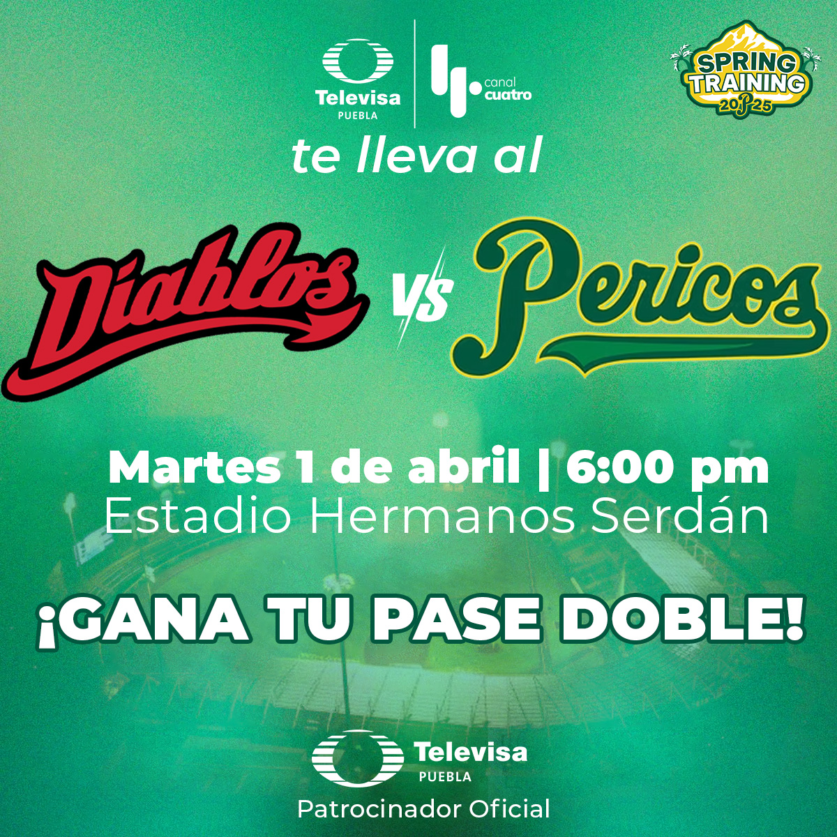 🔥⚾️¡Televisa Puebla te lleva al juego de pretemporada entre Diablos del México y Pericos de #Puebla!
🎟️Tenemos DOS pases dobles 📲 Síguenos, dale ❤️, 🔃 y dinos con quién asistirás al partido.
🤯 Los ganadores serán seleccionados hoy a la 6:00 pm ¡Suerte!