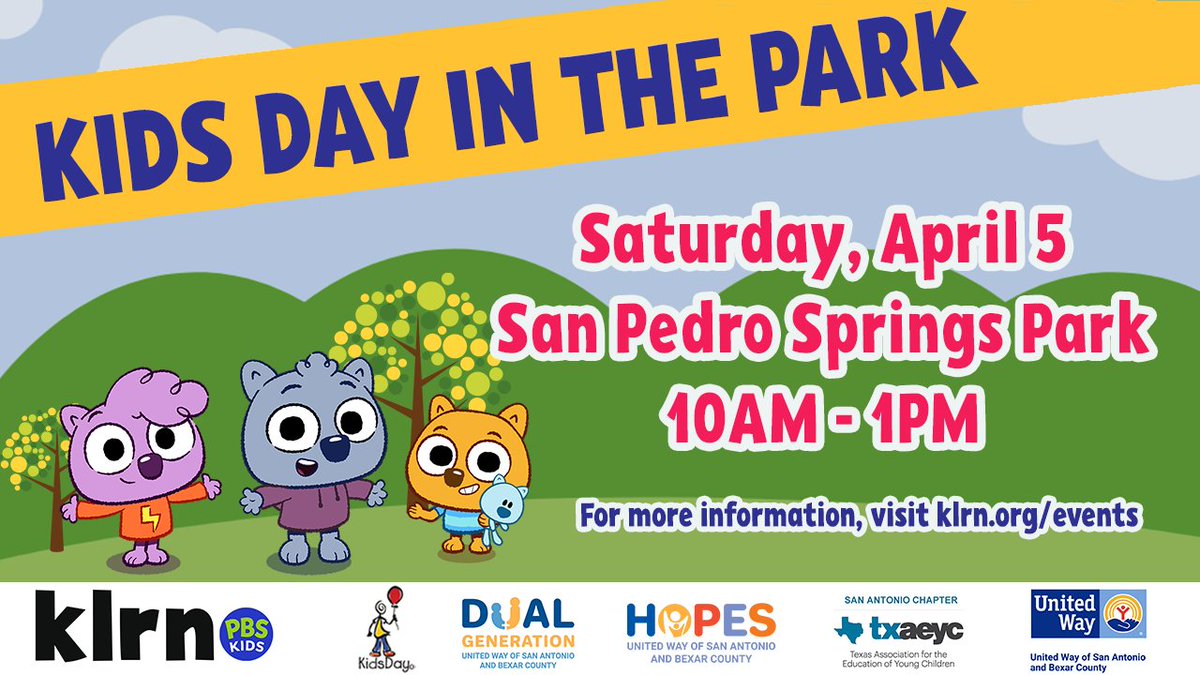 Kick off Week of the Young Child with us at @KLRN Kids Day in the Park!

Come out and enjoy: 
🧩 Interactive Learning Stations
🎨 Creative Art Workshops
🎭 Special Performance by Work It Out Wombats
🤝 Community Resource Booths

Full details &amp; RSVP: bit.ly/3Xx2c5S