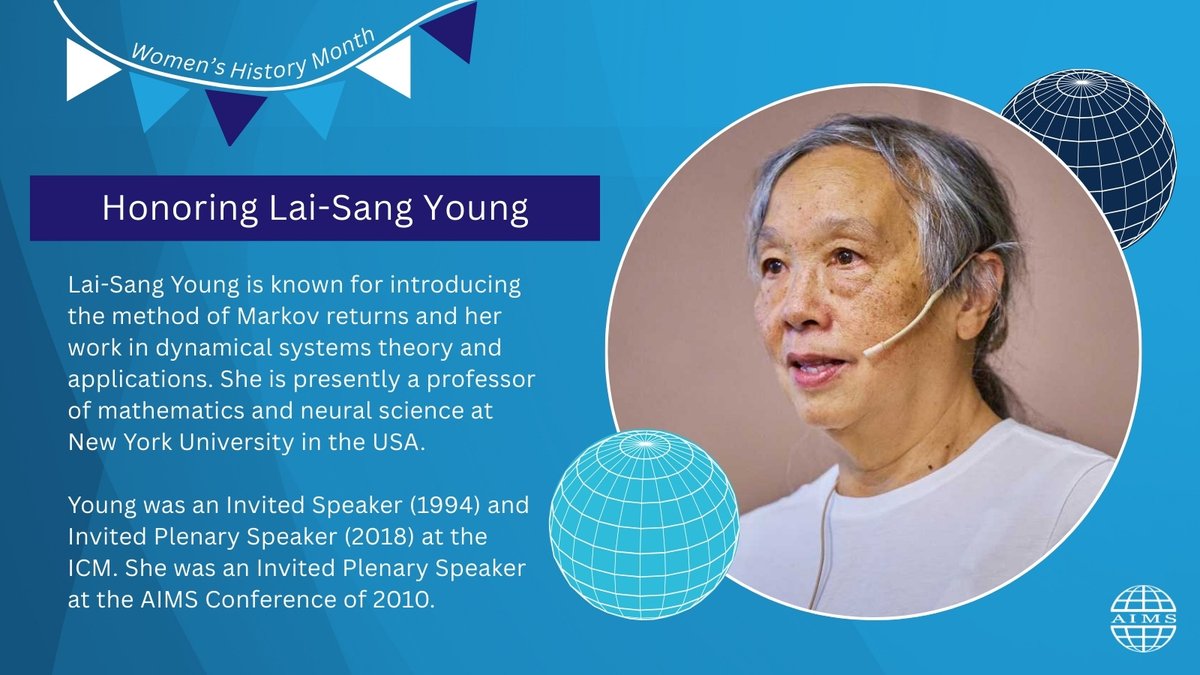 AIMS Press (@aimspressoa) on Twitter photo Celebrating Lai-Sang Young on the last day of Women's History Month! Young is known for her work in dynamical systems theory and applications. She was an Invited Plenary Speaker at the AIMS Conference of 2010. #WomensHistoryMonth Celebrating Lai-Sang Young on the last day of Women's History Month! Young is known for her work in dynamical systems theory and applications. She was an Invited Plenary Speaker at the AIMS Conference of 2010. #WomensHistoryMonth