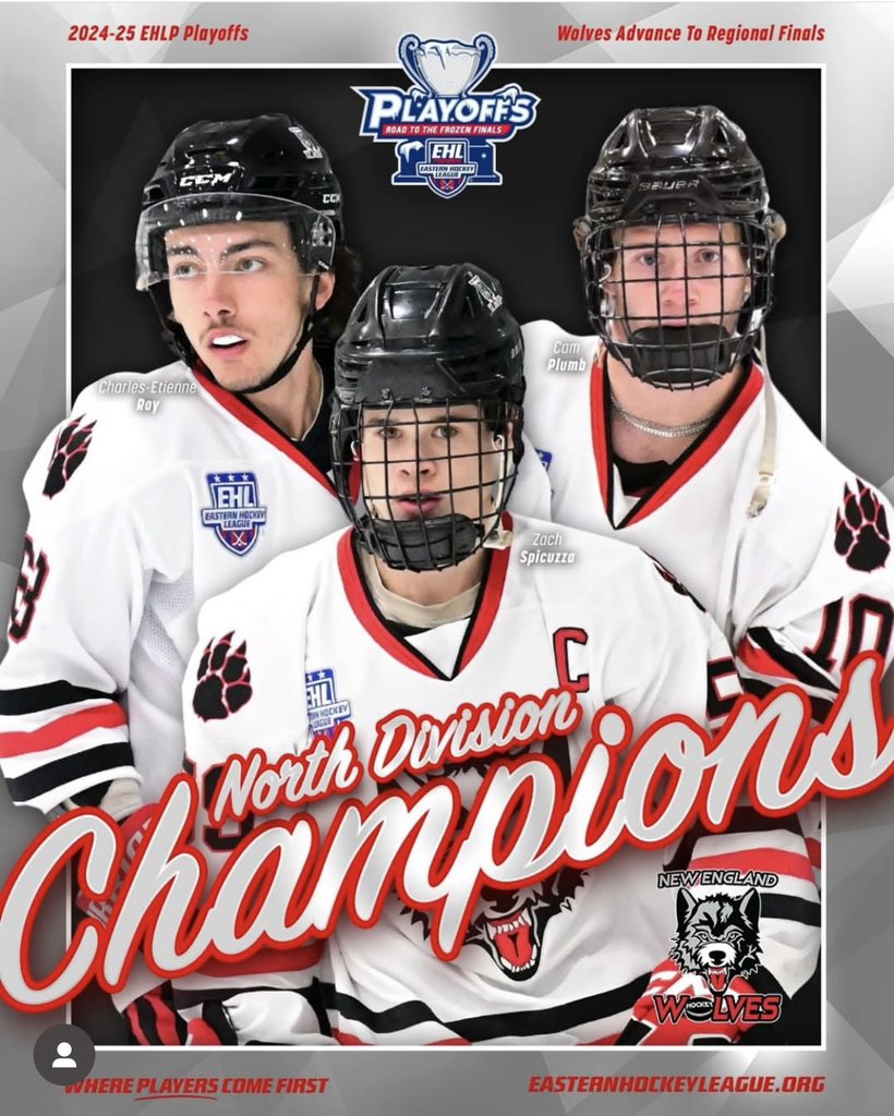 newenglandwolv1's tweet photo. North Division playoff champions.  Cam Plumb earns the jacket.  Wolves win 6-3.  Headed to Plymouth State for Regionals! @EHLpremier https://t.co/NJBpj9n08b