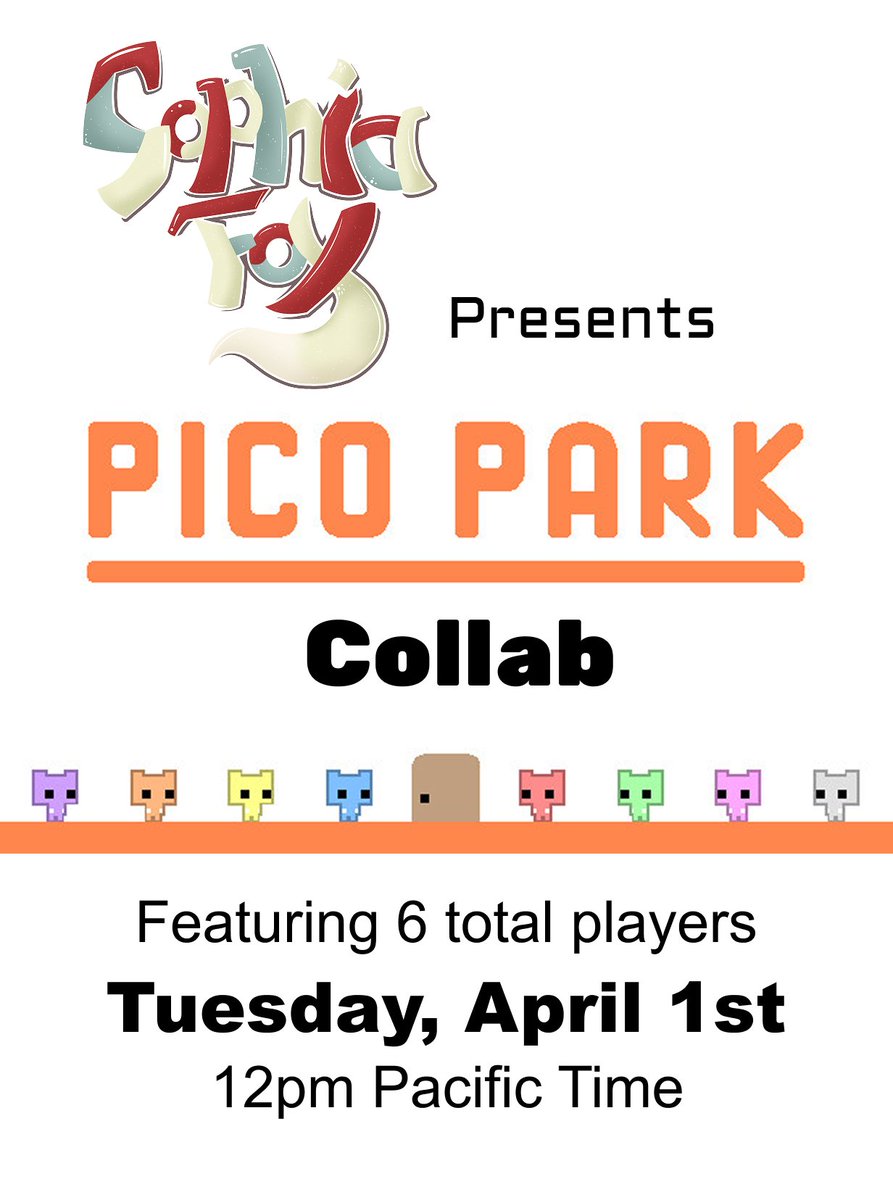 SophiaFoxVT's tweet image. Tomorrow afternoon, Sophia is hosting a Pico Park collab along with @ElleryVtuber @NightshadeKei @AriaTheTraveler @LazyLunarHare &amp;amp; @itsRelu!!!   

twitch.tv/sophiafoxvt