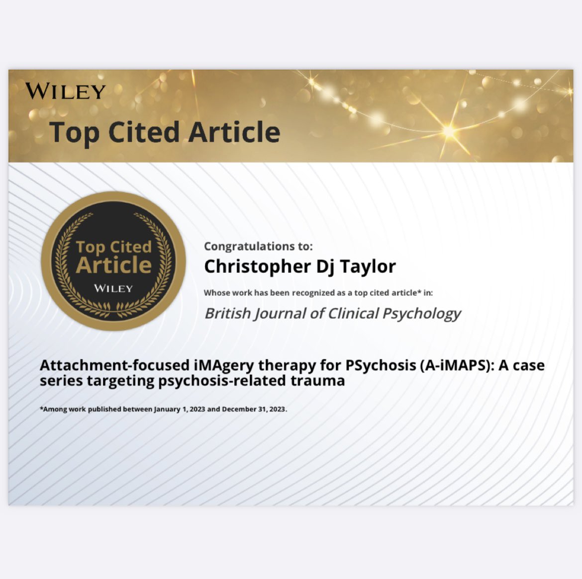 Dr Chris DJ Taylor (@chrisdjtaylor) on Twitter photo Very pleased this attachment focused version of #iMAPS led by <a href="/nicola__airey/">Dr Nicola Airey</a> with Katherine <a href="/kberry76/">Katherine</a> and I has been recognised as a top cited article in <a href="/BPSOfficial/">British Psychological Society</a> British Journal of Clinical Psychology Very pleased this attachment focused version of #iMAPS led by <a href="/nicola__airey/">Dr Nicola Airey</a> with Katherine <a href="/kberry76/">Katherine</a> and I has been recognised as a top cited article in <a href="/BPSOfficial/">British Psychological Society</a> British Journal of Clinical Psychology
