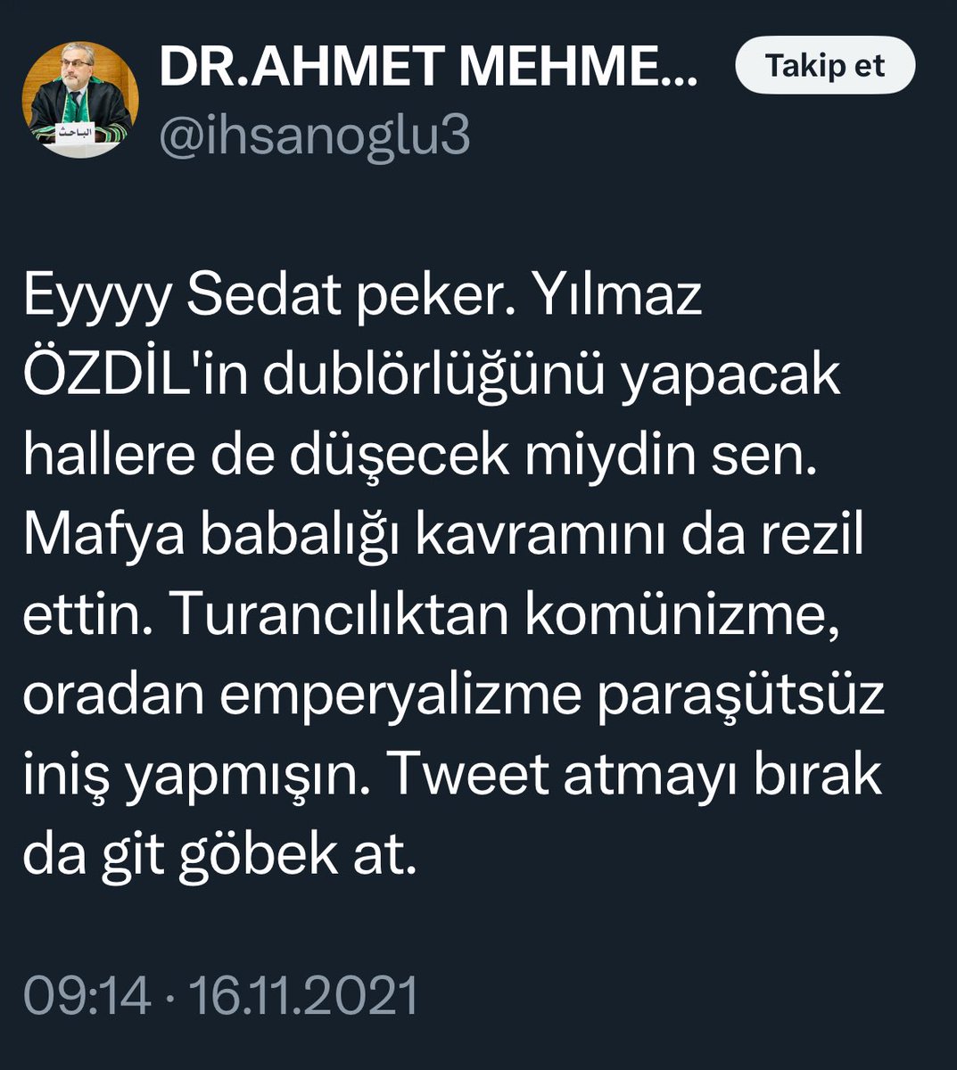 Değerli sanatçımız, vatansever ve Atatürkçü kimliğini her daim vurgulayan #Volkankonak için “geberdi” diyen müftü efendi ⁦<a href="/sedat_peker/">Sedat Peker</a>⁩ hakkında da efelenmiş zamanında…