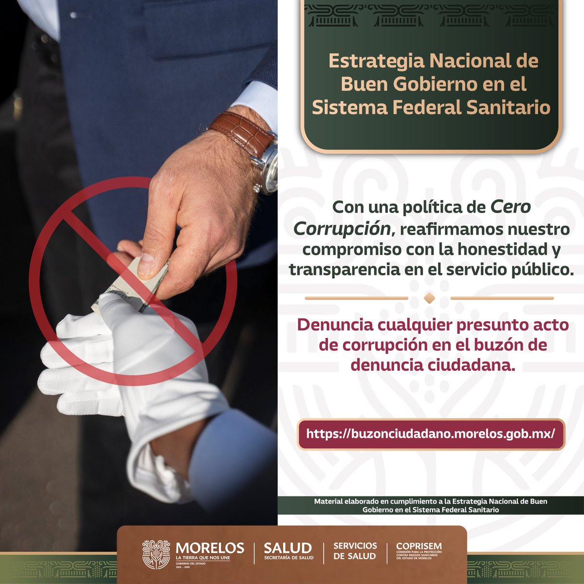 MorelosSalud's tweet photo. Si tu establecimiento recibe una visita de vigilancia sanitaria, la o el verificador sanitario de #COPRISEM deberá presentar su credencial con un código QR que permite verificar sus datos.
Denuncia cualquier presunto acto de corrupción.
#BuenGobierno #LaTierraQueNosUne https://t.co/Wh6fWhJjsV